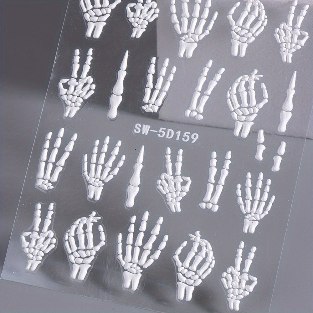 [5D Skull Nail Stickers] 5D Embossed Halloween Skull Nail Art Stickers | Self-Adhesive Decals for DIY Manicure & Pedicure, Cartoon Design, Matte Finish, Fantasy Decorations