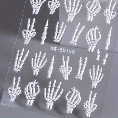 [5D Skull Nail Stickers] 5D Embossed Halloween Skull Nail Art Stickers | Self-Adhesive Decals for DIY Manicure & Pedicure, Cartoon Design, Matte Finish, Fantasy Decorations