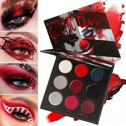Nine-color black and red gothic makeup palette eyeshadow palette - suitable for role playing, parties, stage performances, Valentine's Day or any festive occasions - including glitter, metallic and matte effects