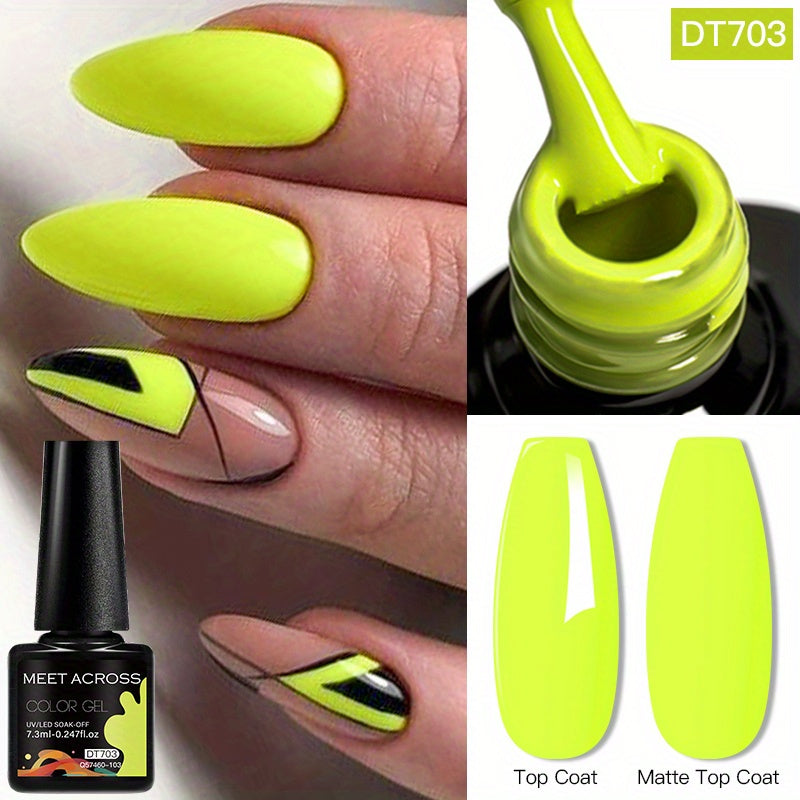 MEET ACROSS 14 Colors Fluorescent Neon Gel Nail Polish - Semi-Permanent Soak Off LED/ Curable, & Fragrance-Free Nail Art Manicure Varnish for Vibrant Glossy Finish, Highshine Nails, Professional Quality, Salon Professionals