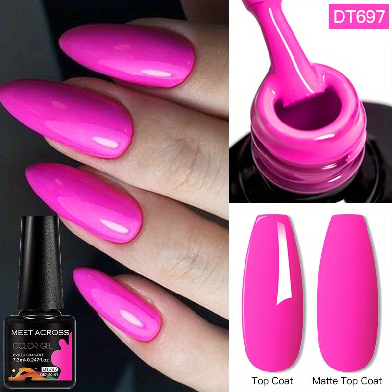 MEET ACROSS 14 Colors Fluorescent Neon Gel Nail Polish - Semi-Permanent Soak Off LED/ Curable, & Fragrance-Free Nail Art Manicure Varnish for Vibrant Glossy Finish, Highshine Nails, Professional Quality, Salon Professionals
