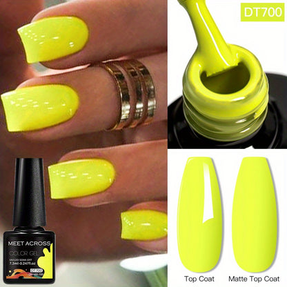 MEET ACROSS 14 Colors Fluorescent Neon Gel Nail Polish - Semi-Permanent Soak Off LED/ Curable, & Fragrance-Free Nail Art Manicure Varnish for Vibrant Glossy Finish, Highshine Nails, Professional Quality, Salon Professionals