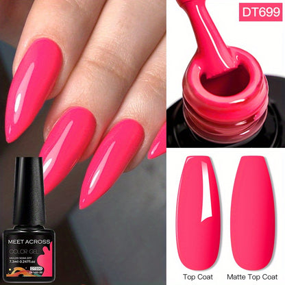 MEET ACROSS 14 Colors Fluorescent Neon Gel Nail Polish - Semi-Permanent Soak Off LED/ Curable, & Fragrance-Free Nail Art Manicure Varnish for Vibrant Glossy Finish, Highshine Nails, Professional Quality, Salon Professionals