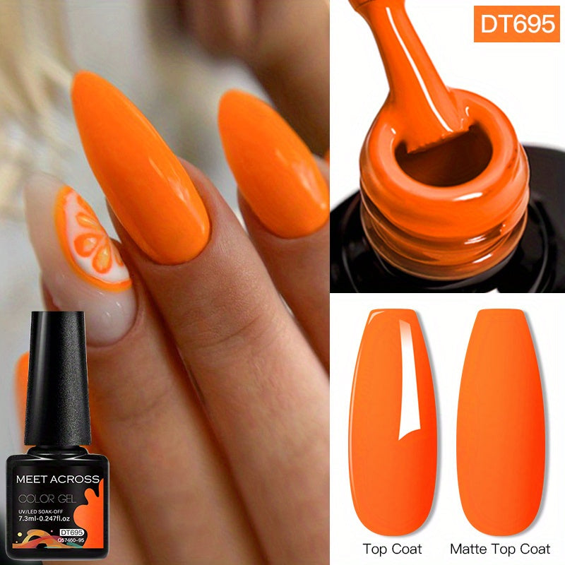 MEET ACROSS 14 Colors Fluorescent Neon Gel Nail Polish - Semi-Permanent Soak Off LED/ Curable, & Fragrance-Free Nail Art Manicure Varnish for Vibrant Glossy Finish, Highshine Nails, Professional Quality, Salon Professionals