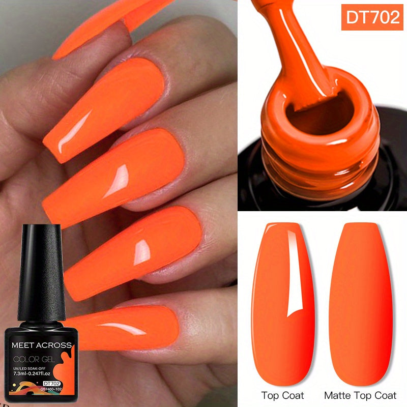MEET ACROSS 14 Colors Fluorescent Neon Gel Nail Polish - Semi-Permanent Soak Off LED/ Curable, & Fragrance-Free Nail Art Manicure Varnish for Vibrant Glossy Finish, Highshine Nails, Professional Quality, Salon Professionals