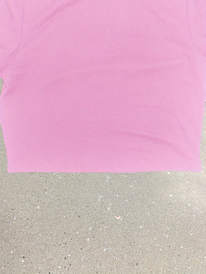 [Y2K Graphic Tee] Pink Polyester Y2K Style Graphic Crop Top T-Shirt - Women's "Eat Sleep Rave Repeat" Crew Neck Tee | Y2K Fashion | Casual Attire, Rave Party Apparel