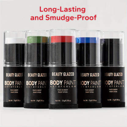 BEAUTY GLAZED Face & Body Paint Stick - Non-Toxic, High Quality & Long-Lasting Creamy Stick for Halloween, Festivals, Sports | 6 Vibrant Colors | Professional Makeup for Parties & Events, Party Makeup | Festive Makeup | Nonto