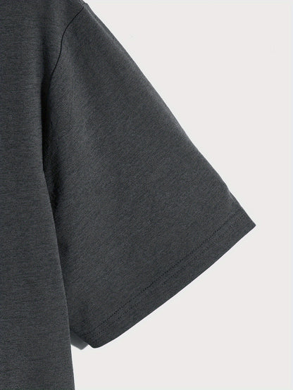 1pc Men'S Casual Crew Neck T-Shirt - Polyester Knit Fabric with Medium Stretch, Short Sleeve Print Top for Going Out, Summer Season - Regular Fit H Tee with "Drum & Bass" Slogan Design
