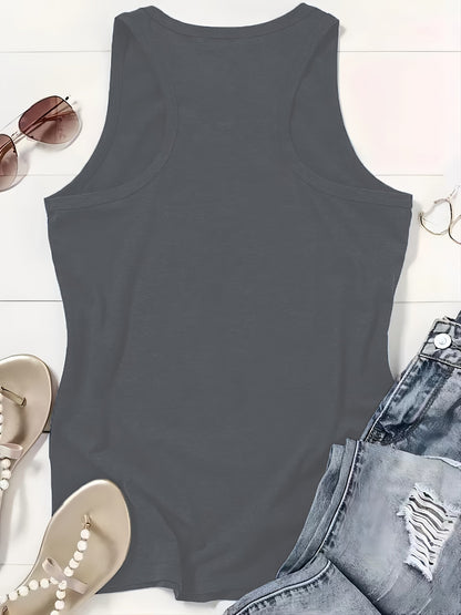 Women'S Casual RAVE Graphic Tank Top - Sleeveless, Round Neck, Light Brown with White Lettering, All-Season Fashion, Casual Attire|Bold Lettering Top|Durable Fabric
