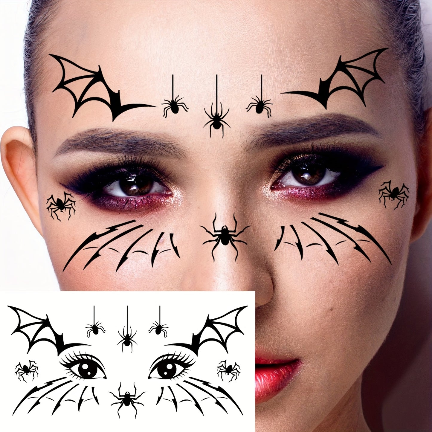 [Halloween Spider Tattoos] 10pcs Halloween Spider Series Temporary Tattoo Stickers | Black Spider Web Patterns for Face and Eyelids, Waterproof Realistic Fake Tattoo Decals - Suitable for Halloween Party Makeup