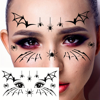 [Halloween Spider Tattoos] 10pcs Halloween Spider Series Temporary Tattoo Stickers | Black Spider Web Patterns for Face and Eyelids, Waterproof Realistic Fake Tattoo Decals - Suitable for Halloween Party Makeup