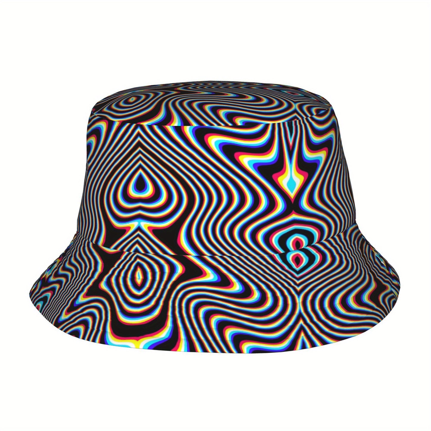 1pc Vibrant Psychedelic Newspaper Print Bucket Hat - Lightweight, Durable Polyester-Spandex Blend, Fashionable Sun Protection for Outdoor Parties, Beaches & Festivals, Casual Style Fishing Hat