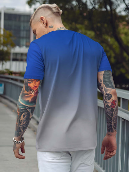 Men's Gradient Rave Graphic T-Shirt - Ice Silky Breathable, Quick-Dry, Round Neck, Short Sleeve, Casual Summer Tee in Vibrant Orange to Black Ombre Design