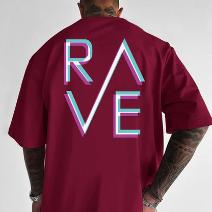 Men'S Casual Loose Fit Crew Neck T-Shirt with "RAVE" Graphic Print - Vibrant Neon Letter Design, Short Sleeve, Summer Essentials, Perfect Gift for Music Lovers, Everyday Tshirt | Vibrant Graphic Tee | Comfortable Fit, PLUS SI