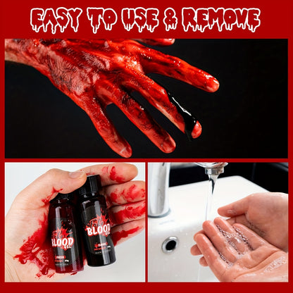 Washable Fake Blood Makeup with Brush - Perfect for Vampires, Zombies, Clowns & Cosplay - Realistic Clotted Blood Effect