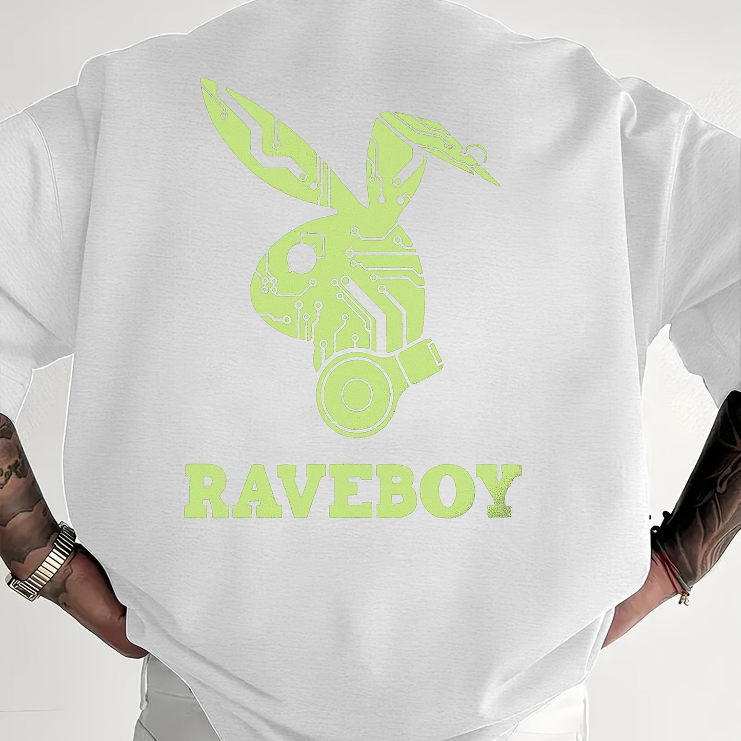 Men'S Casual Raveboy Graphic T-Shirt - Green Robot Design, Short Sleeve, Summer Tee for Adults, Casual Summer Wear | Vibrant Print Top | Comfortable Fit, Rave Clothing