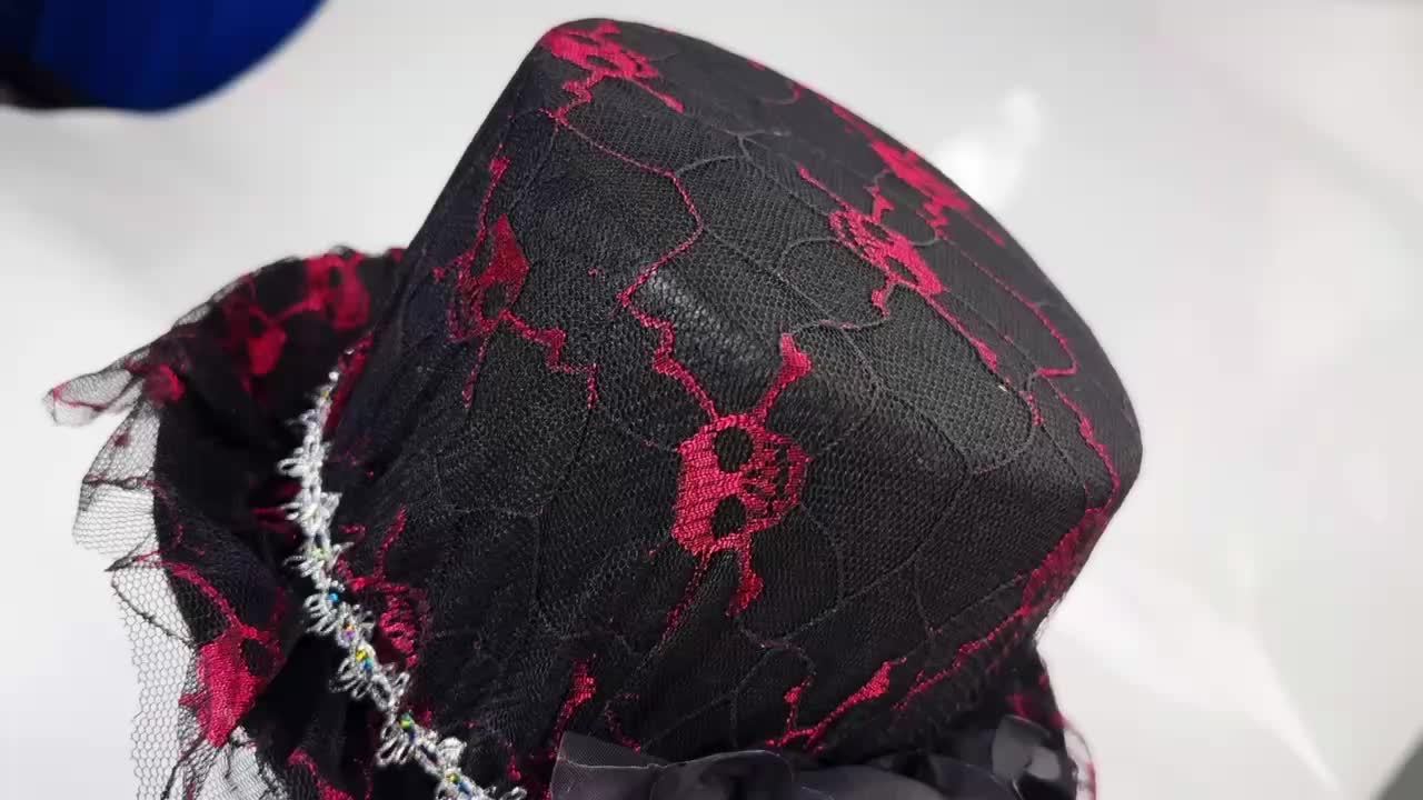 [Halloween Skull Lace Top Hat] Halloween Skull Lace Top Hat with Black Mesh Veil - Perfect for Costume Parties, Festivals, Christmas Events & Party Supplies