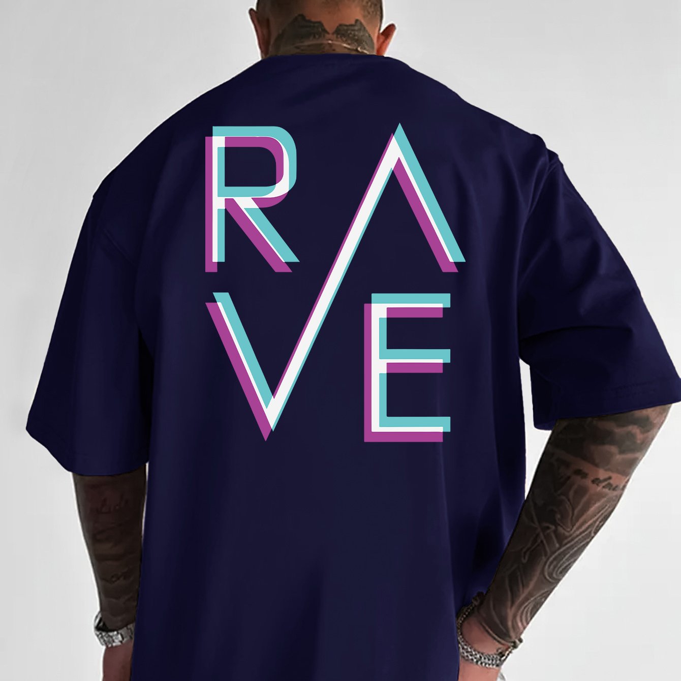 Men'S Casual Loose Fit Crew Neck T-Shirt with "RAVE" Graphic Print - Vibrant Neon Letter Design, Short Sleeve, Summer Essentials, Perfect Gift for Music Lovers, Everyday Tshirt | Vibrant Graphic Tee | Comfortable Fit, PLUS SI