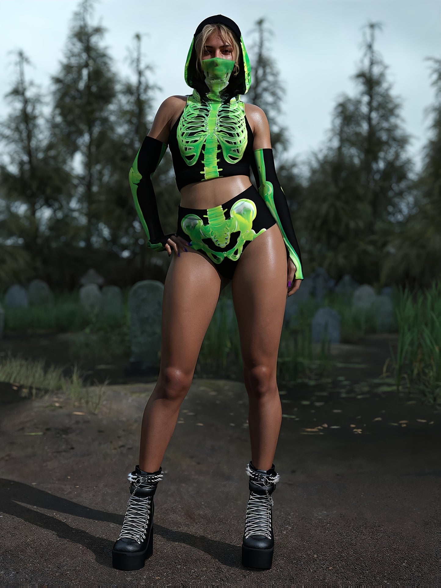 Women'S Halloween Futuristic Costume - Superhero Outfit with 3D Printed Skeleton Pattern, Cosplay and Year-Round Fashion, Sexy Skeleton for Women, Tight-Fitting, Seasonal Party Attire, Performance Costume, All Seasons | Skull