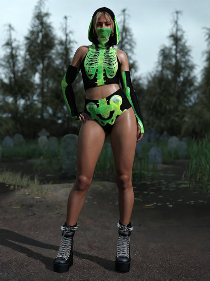 Women'S Halloween Futuristic Costume - Superhero Outfit with 3D Printed Skeleton Pattern, Cosplay and Year-Round Fashion, Sexy Skeleton for Women, Tight-Fitting, Seasonal Party Attire, Performance Costume, All Seasons | Skull