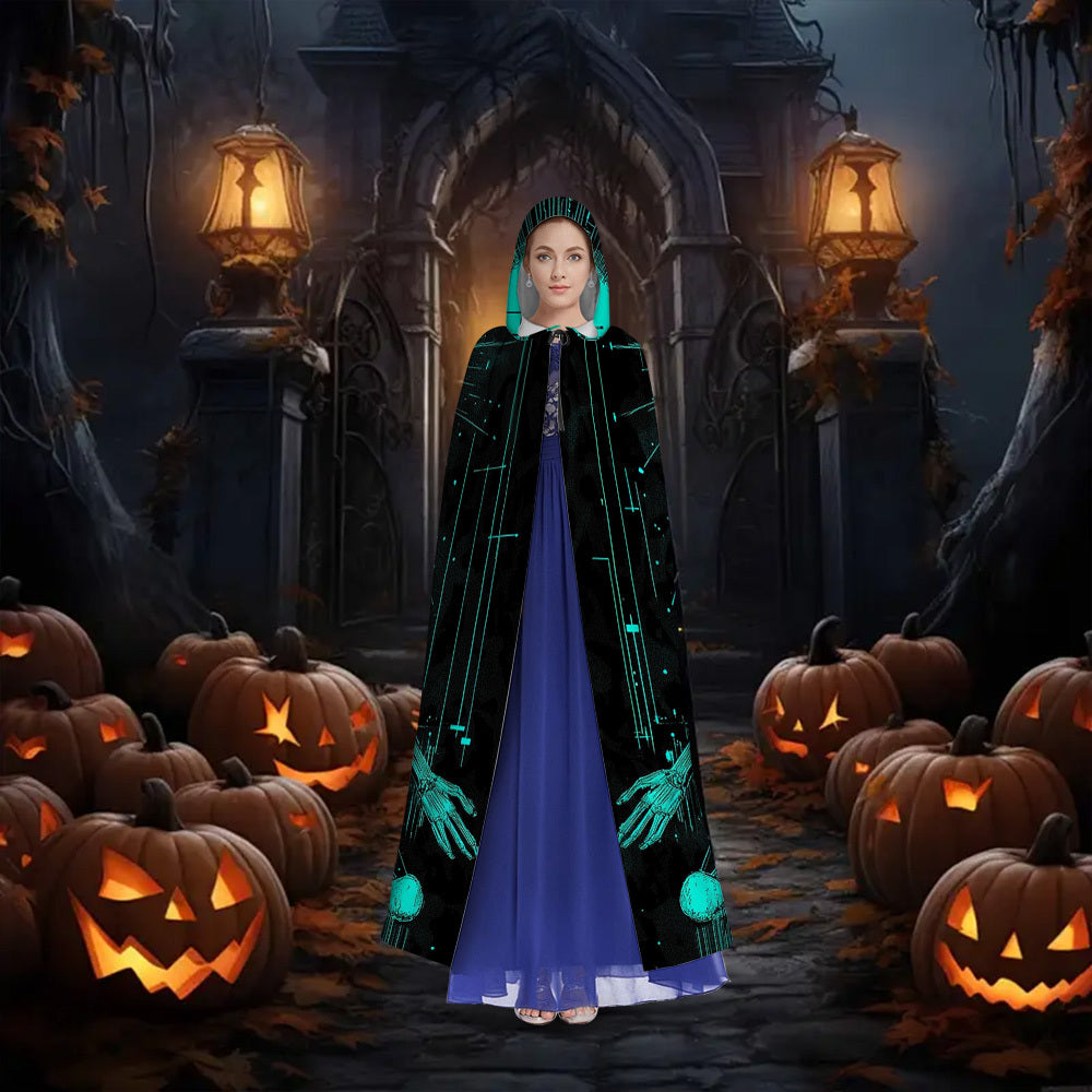 1pc Spooky Skeleton Witch's Robe Costume - Glowing Skeleton Design, Unisex Halloween Party Outfit for Men & Women, Easy-to-Wear for Cosplay, haunted houses & Halloween Parties - Perfect Halloween Gift, Cosplay Attire, Futuris