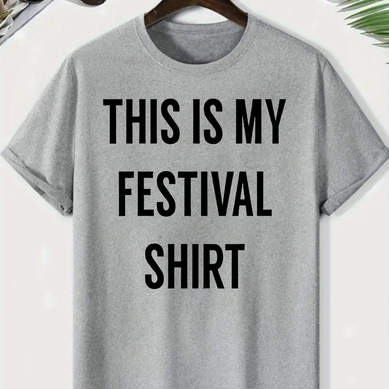 Men's "This Is My Festival Shirt" Graphic Tee - Gray Casual Crew Neck Short Sleeve T-Shirt, Lightweight & Breathable Polyester Blend, Perfect for Summer Festivals & Casual Attire