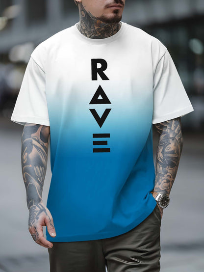 Men's Gradient Rave Graphic T-Shirt - Ice Silky Breathable, Quick-Dry, Round Neck, Short Sleeve, Casual Summer Tee in Vibrant Orange to Black Ombre Design