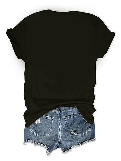 Women's Casual Short Sleeve T-Shirt - Black with Vertical White RAVE Print, Relaxed Fit Round Neck, Machine Washable All-Season Comfort Top, Rave Clothing, Classic Round Neck, Nontransparent Fabric