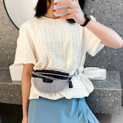 Shining Rhinestone Waist Bag, Bling-Bling belt bag for Women, Trendy Chain Decor Crossbody Chest Bag Bum Bag belt bag