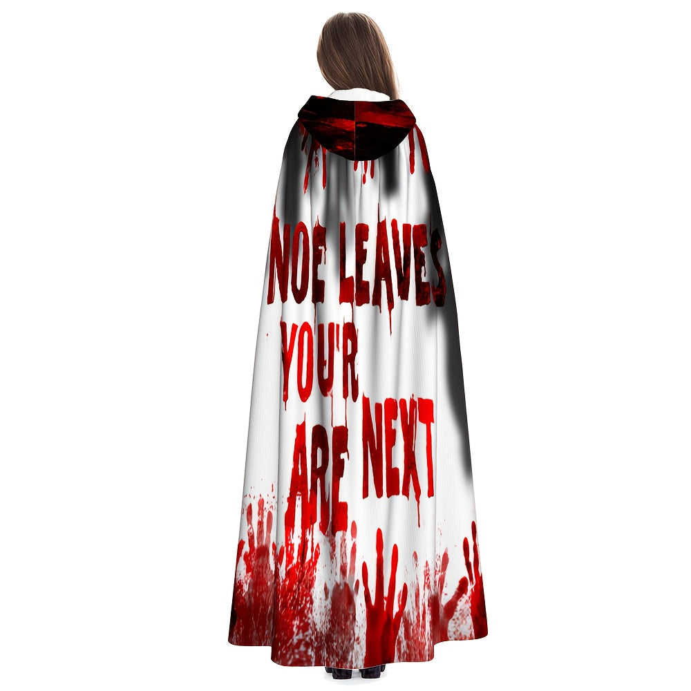 1pc Adult Horror Blood-Splatter Hooded Robe with Adjustable Tie - Realistic Fake Blood Drip Effect, Hand Wash Only, Red & Black Gothic Costume for Halloween, Themed Parties & Cosplay - Spooky Cloak with Handprint Design, Mult