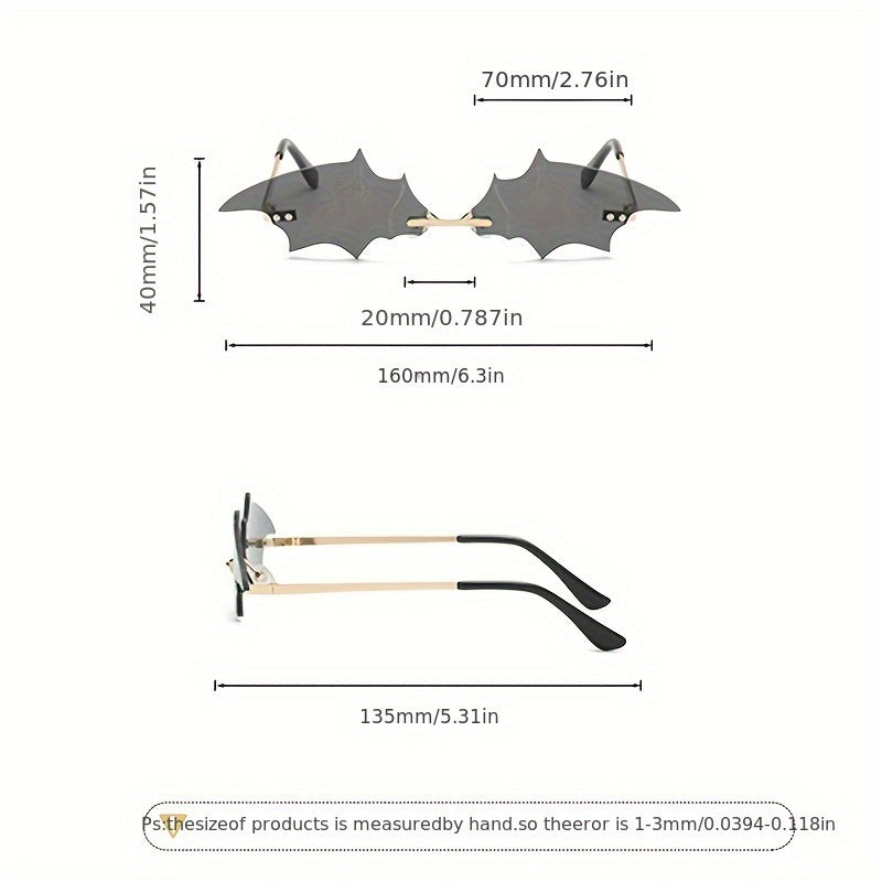 Pair of Bat-Shaped Fashion Glasses - Golden Frame with Black Bat Motif Decorative Lenses, Halloween Costume Party Accessories, Unisex Fashion Eyewear & Women, Festive Accessory, Festive Design, Stylish Accessory