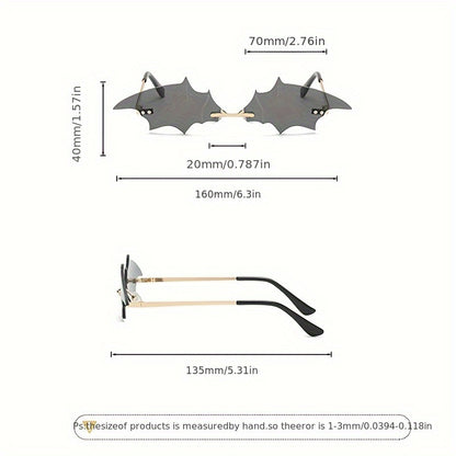 Pair of Bat-Shaped Fashion Glasses - Golden Frame with Black Bat Motif Decorative Lenses, Halloween Costume Party Accessories, Unisex Fashion Eyewear & Women, Festive Accessory, Festive Design, Stylish Accessory