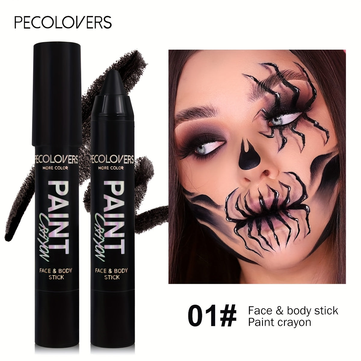 [1pc Vibrant Paint Stick] 1pc Vibrant Waterproof Paint Stick | High Pigment, Long-Lasting, Easy Application, Soft Formula in Black/Blue/Green/Purple for Halloween & Costume Parties, Halloween Makeup