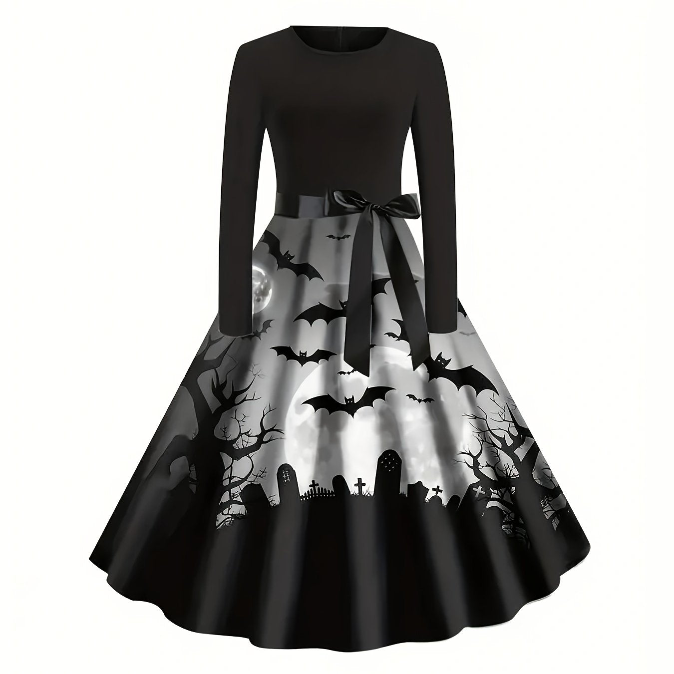 [Halloween, Festive Wear] Women's Vintage Halloween Party Dress - Long Sleeve A-Line Costume with flared Shirt, Machine Washable Non-See-Through Fabric, Elegant Gothic Halloween Outfit for Halloween Parties, Haunted Houses, T