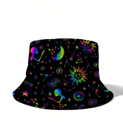 Single Pack Funky Style Unisex Bucket Hat, Polyester 100% Non-Stretch Woven Fabric, with Galaxy Print, Hand Washable