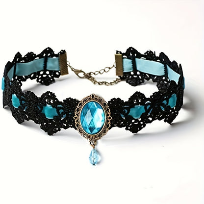 Gothic Lace Choker Necklace with Rhinestone, Adjustable Clavicle Jewelry, Women'S Fashion Collar, Gift for Parties, Halloween, All-Season Accessory