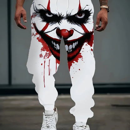 [Scary Horror Clown Pants] Horror Clown Pants for Men | Bloody Splatter Design, White with Red Accents - Costume Party Outfit, Halloween Casual Attire - Funny Scary Jumpsuit Bottoms - Regular Fit Trousers for Everyday or Them