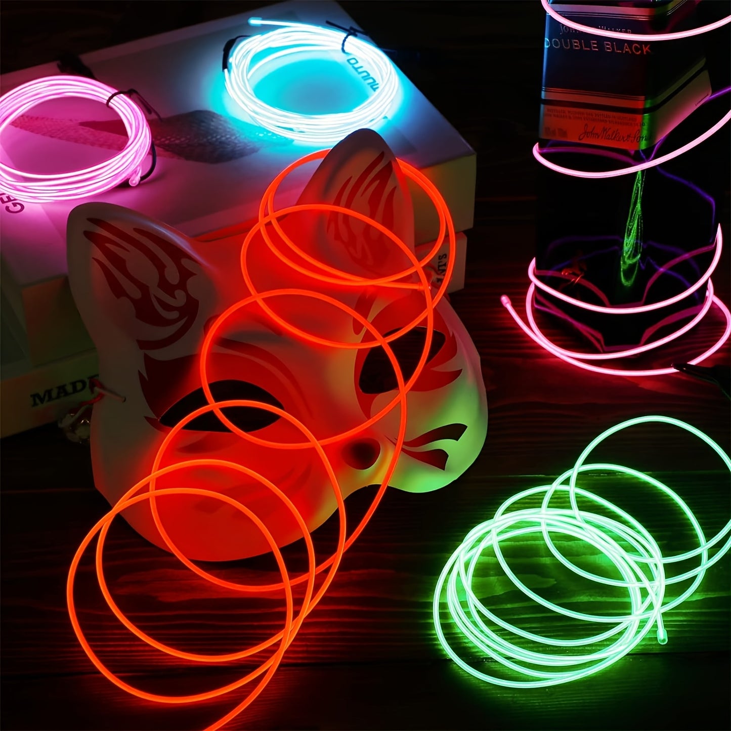 1pc Funky LED Neon Light-Up Wire Cable for Costumes, Parties & Raves - Adjustable Headband, 6 Colors (Blue/Green/Orange/Pink/Purple/White), Battery-Powered (No Batteries Included), Safe Low-Power Design for Halloween, Christm