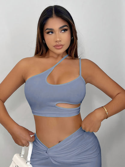 Women'S Sexy Neon Green One-Shoulder Cut-Out Crop Top - Stretchy Workout & Casual Wear, Perfect for Fitness, Parties, and Casual Attire, Fitness Apparel | Neon Green Top | Cutout Design, Gym Clothes