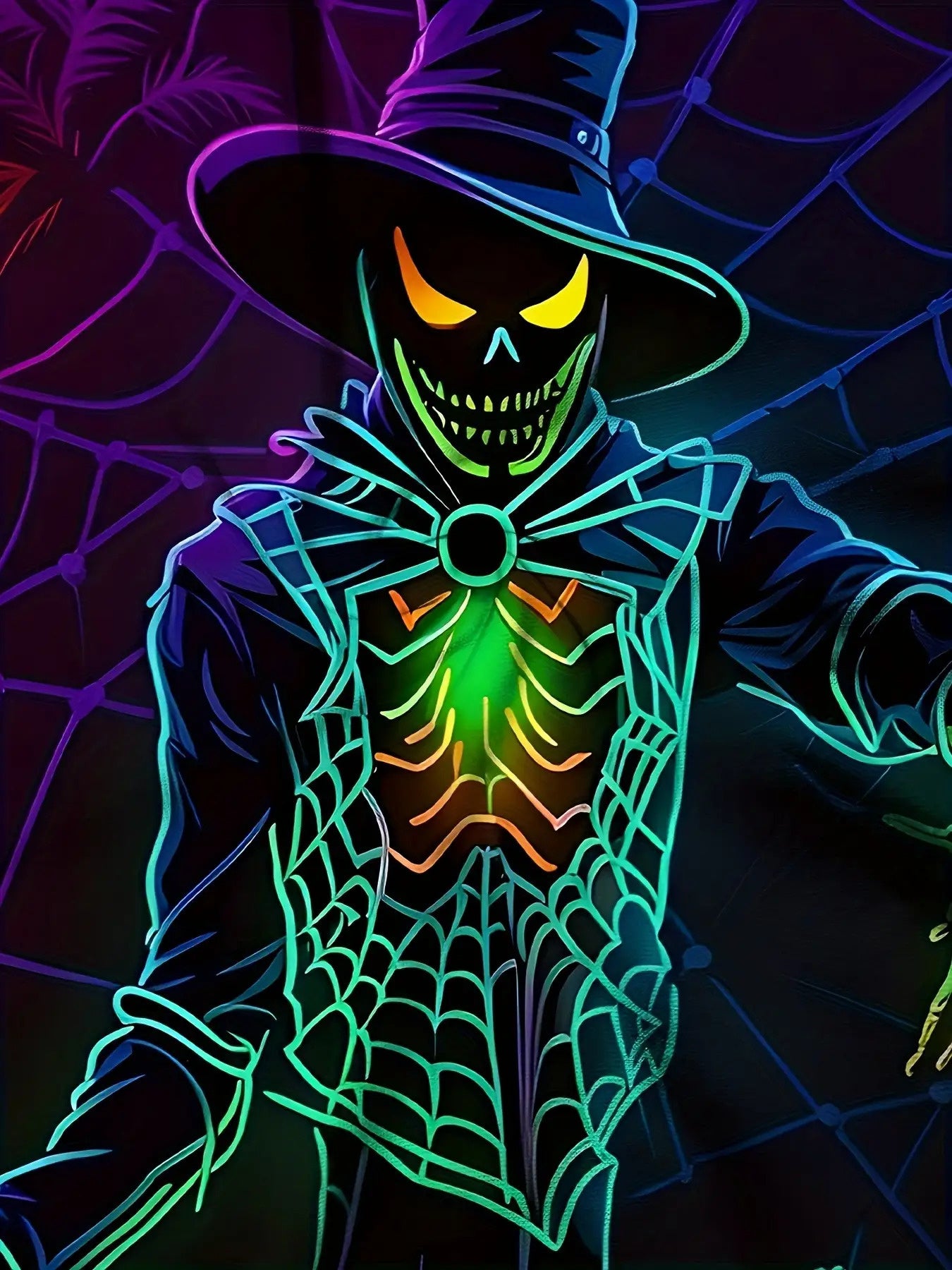 [Glow In Dark Halloween Tee] Glow In Dark Men's Halloween T-Shirt | Spider Web Monster Graphic Tee with Purple/Black/Teal Glow - Lightweight Knit Fabric, Regular Fit for Costume Parties, Casual Attire, Halloween Outfits, Part