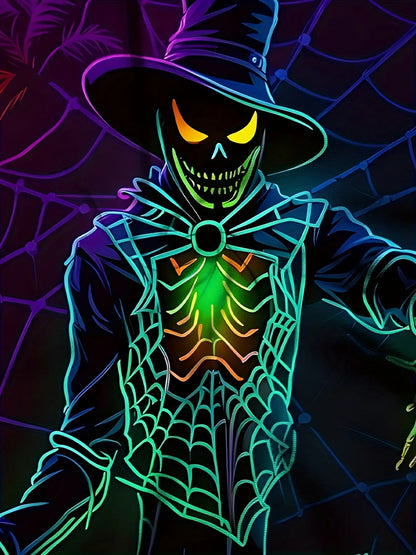 [Glow In Dark Halloween Tee] Glow In Dark Men's Halloween T-Shirt | Spider Web Monster Graphic Tee with Purple/Black/Teal Glow - Lightweight Knit Fabric, Regular Fit for Costume Parties, Casual Attire, Halloween Outfits, Part