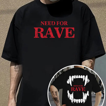 Men's Casual Graphic T-Shirt - "NEED for RAVE" Print, Light Purple, Loose Fit, Breathable Fabric, Street Style Short Sleeve Tee for Summer, Festive Clothing | Bold Print Shirt | Comfortable Wear