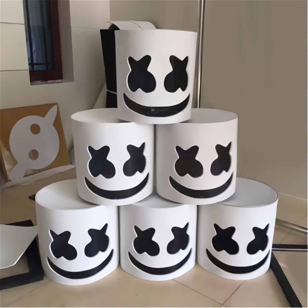 [DJ Marshmello Latex Mask] 1pc Life-Size DJ Marshmello Latex Costume Mask - Halloween Party, Cosplay, EDM Events - Assembly Required (Mask Color Random - Guaranteed Design) - Fits Head Circumference up to 27.1" - Official Loo