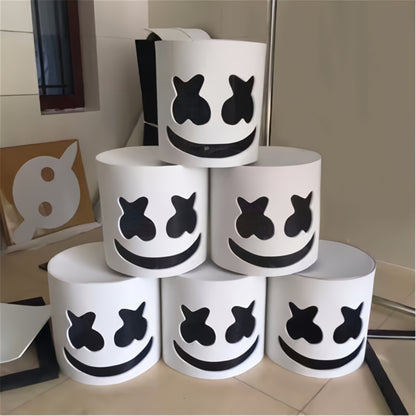 [DJ Marshmello Latex Mask] 1pc Life-Size DJ Marshmello Latex Costume Mask - Halloween Party, Cosplay, EDM Events - Assembly Required (Mask Color Random - Guaranteed Design) - Fits Head Circumference up to 27.1" - Official Loo
