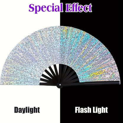 Large Glitter Rave Folding Clack Hand Fan with Holster - Vibrant Mosaic Pattern, Durable Bamboo for Festivals, Halloween, EDM Parties, Burlesque & Drag Queen Performances - Unisex Accessory, Halloween Accessory | Contemporary