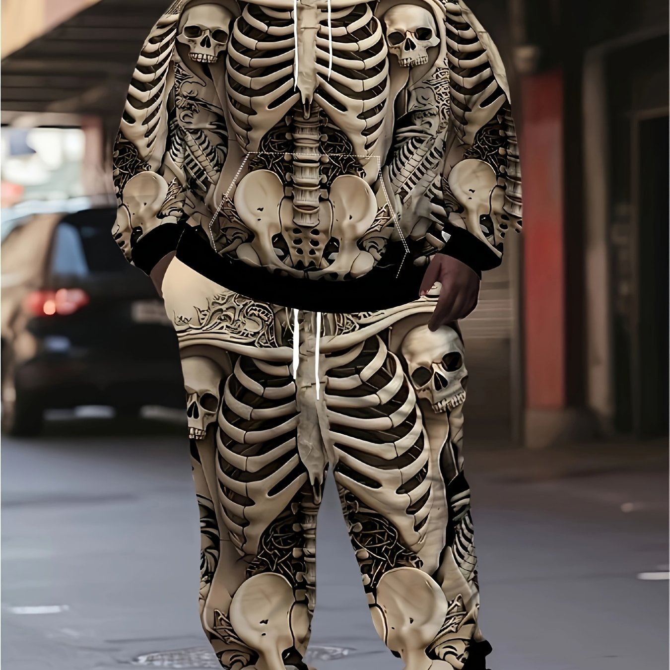 Men's Large Size Skull Pattern 3D Print Street Fashion Casual Hoodie and Pants Set Hoodie and Sweatpants 2pcs Set Suitable for Autumn and Winter Street Outdoor Daily Use as a Gift, PLUS SIZE