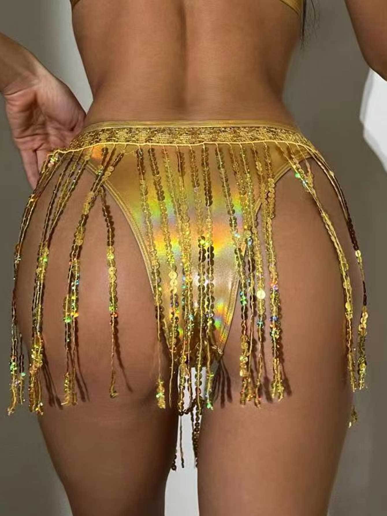 sparkling sequin tassel skirt in one piece - a must-have party artifact! Let you instantly transform into a sexy hottie, and your tasseled dress will shine all over the place, showing off your charm and confidence!