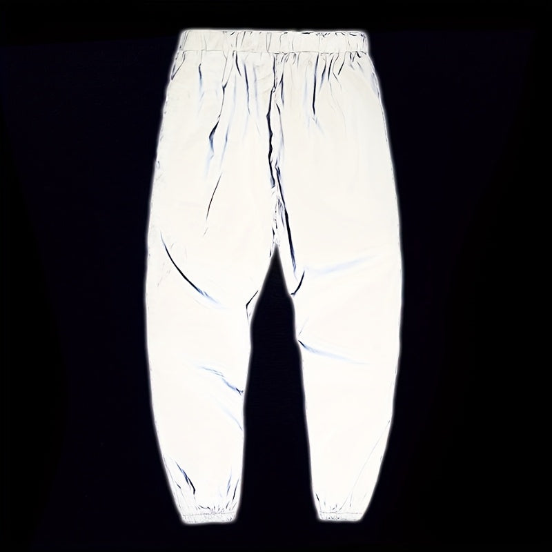 Spring and Autumn Men's Nighttime Reflective Sweatpants Fashion Streetwear Illuminated Straight Casual Trousers