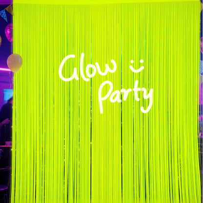 3pcs Glow in The Dark Party Supplies - UV Reactive Neon Macaron Yellow Tinsel Foil Fringe Streamers, 198.12x99.06 cm Plastic Photo Booth Backdrop Decor for Birthday, Graduation, Spring & Summer Parties, Party Decorations, Fes