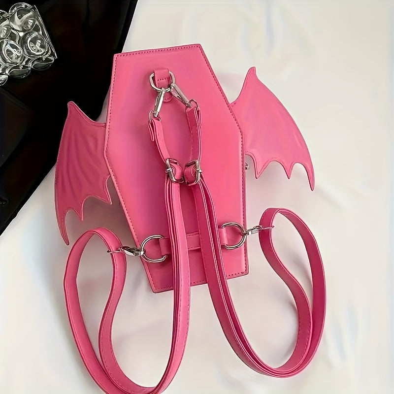 Black Punk Style Bat Wing Backpack - Adjustable Straps, Zipper Closure,, Gothic Coffin Design for Halloween, Parties & Casual Use
